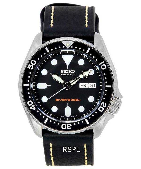 Seiko Automatic Diver's Ratio Black Leather SKX009J1-LS2 200M Men's Watch