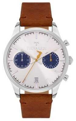 Trussardi T-Genus Chronograph Silver Dial Leather Strap Quartz R2471613004 Mens Watch
