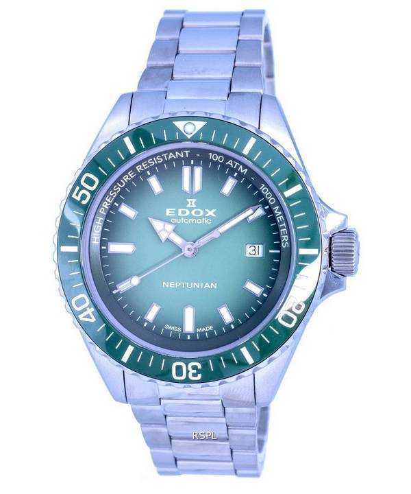 Edox SkyDiver Divers Stainless Steel Green Dial Automatic 801203VMVDN1 80120 3VM VDN1 1000M Mens Watch