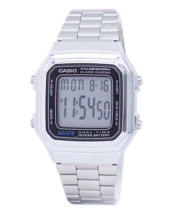 Casio Digital Stainless Steel Alarm Chrono Dual Time A178WA-1ADF A178WA-1A Men's Watch