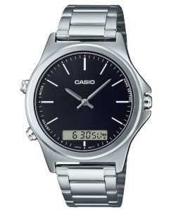 Casio Analog Digital Black Dial Stainless Steel MTP-VC01D-1E MTPVC01D-1 Mens Watch