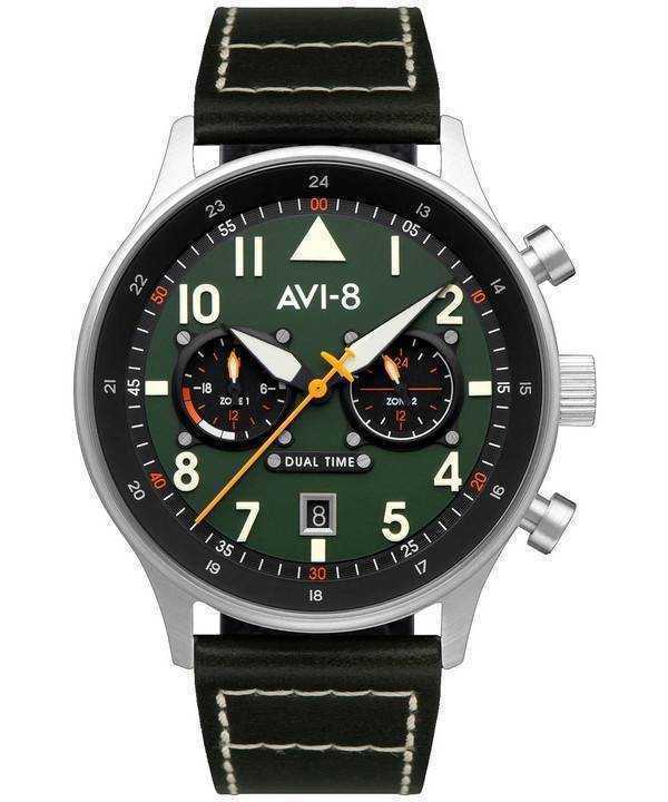 AVI-8 Hawker Hurricane Carey Dual Time Merville Green Dial Quartz AV-4088-02 Mens Watch