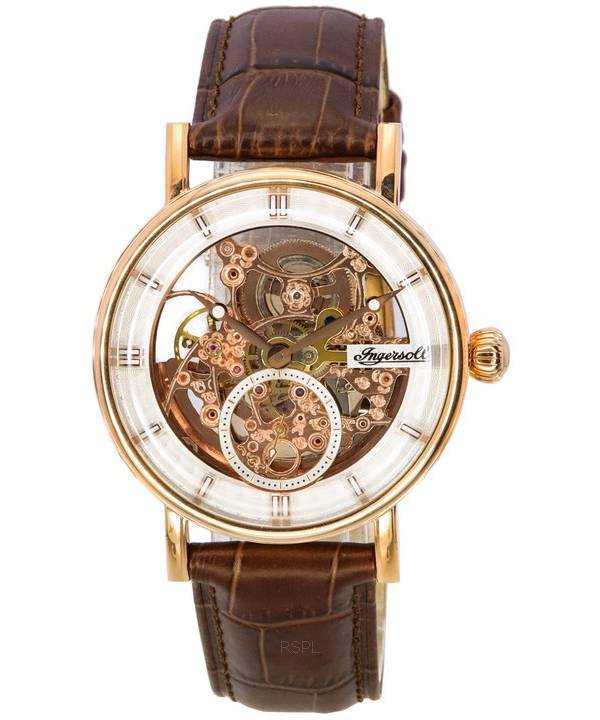 Ingersoll The Herald Leather Strap Rose Gold Skeleton Dial Automatic I00401B Men's Watch
