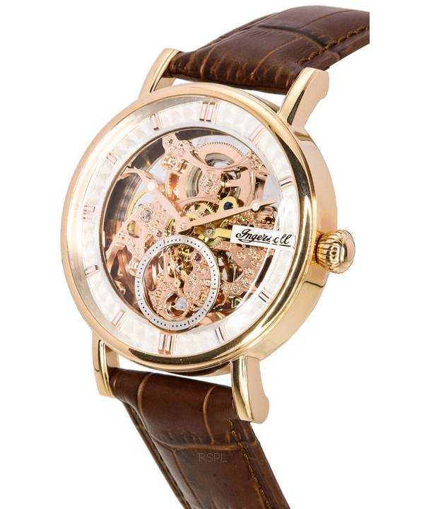 Ingersoll The Herald Leather Strap Rose Gold Skeleton Dial Automatic I00401B Men's Watch