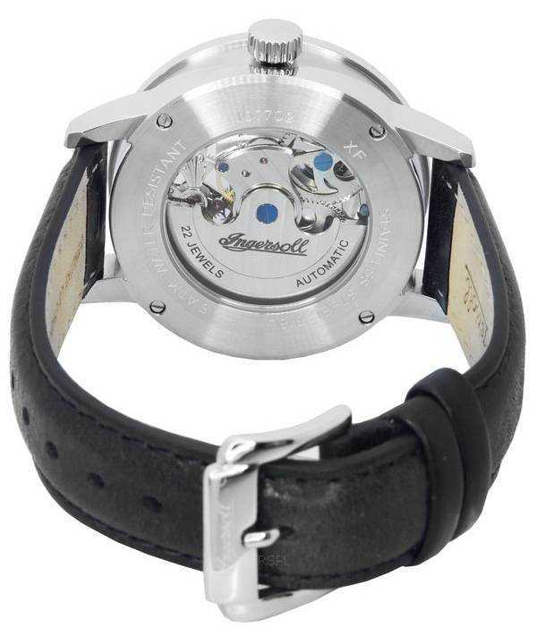 Ingersoll The Jazz Sun and Moon Phase Leather Strap Skeleton Silver Dial Automatic I07701 Mens Watch