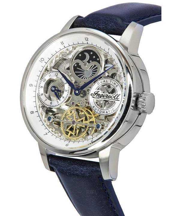 Ingersoll The Jazz Sun and Moon Phase Leather Strap Skeleton Silver Dial Automatic I07702 Mens Watch