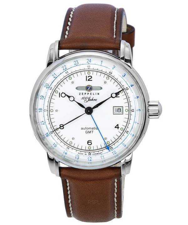 Zeppelin 100 Jahre GMT Leather Strap Silver Dial Automatic 86661 Men's Watch