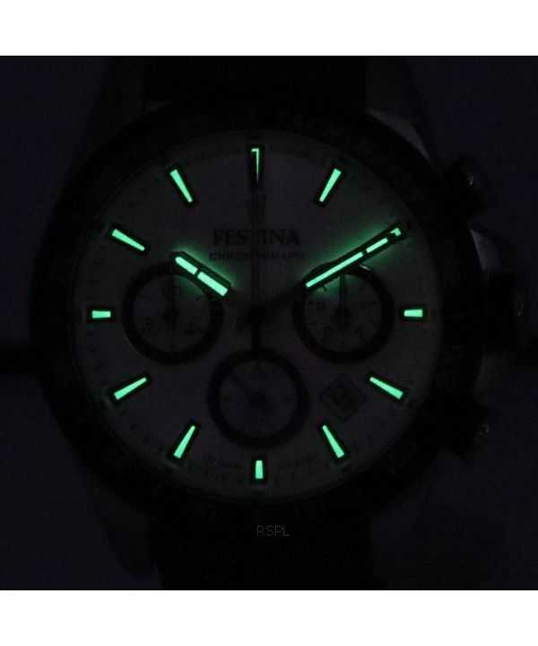 Festina Timeless Chronograph Leather Strap White Dial 20561-1 100M Men's Watch