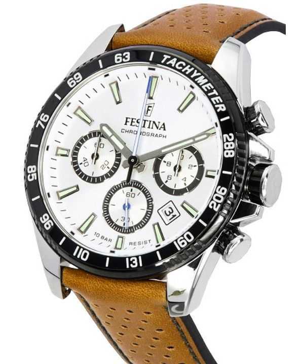 Festina Timeless Chronograph Leather Strap White Dial 20561-1 100M Men's Watch