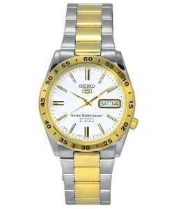 Seiko 5 Two Tone Stainless Steel White Dial 21 Jewels Automatic SNKE04J1 Unisex Watch