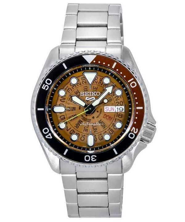 Seiko 5 Sports SKX Style Stainless Steel Transparent Orange Dial Automatic SRPJ47K1 100M Men's Watch
