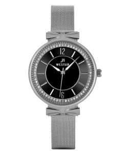 Westar Zing Crystal Accents Stainless Steel Mesh Bracelet Black Dial Quartz 00130STN103 Women's Watch