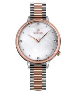Westar Zing Crystal Accents Two Tone Stainless Steel White Mother Of Pearl Dial Quartz 00135SPN611 Women's Watch
