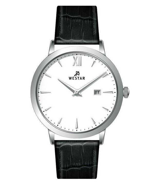 Westar Profile Leather Strap White Dial Quartz 50214STN101 Men's Watch