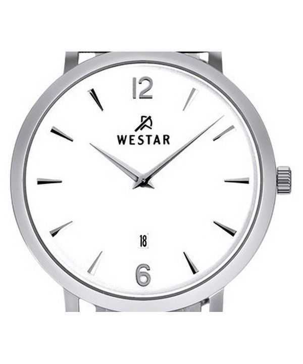 Westar Profile Leather Strap White Dial Quartz 50219STN101 Men's Watch