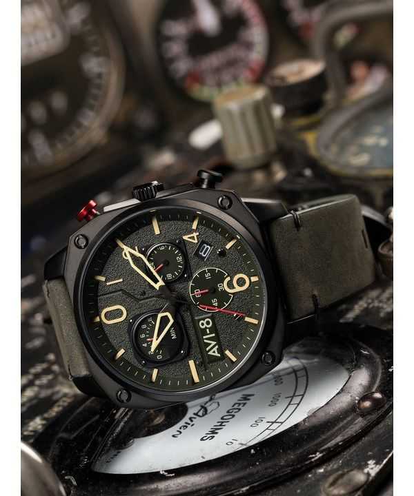 AVI-8 Hawker Hunter Deep Green Retrograde Chronograph Quartz AV-4052-08 Mens Watch