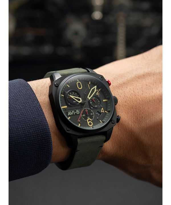 AVI-8 Hawker Hunter Deep Green Retrograde Chronograph Quartz AV-4052-08 Mens Watch
