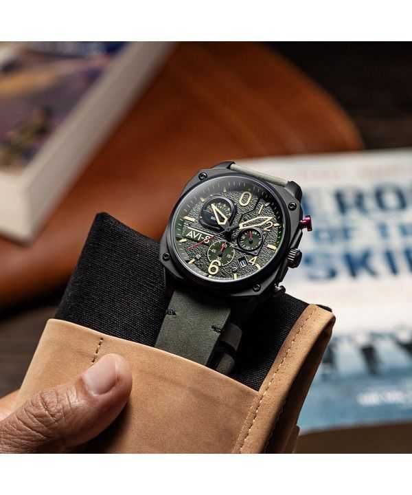 AVI-8 Hawker Hunter Deep Green Retrograde Chronograph Quartz AV-4052-08 Mens Watch