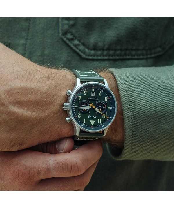 AVI-8 Hawker Hurricane Carey Dual Time Merville Green Dial Quartz AV-4088-02 Mens Watch