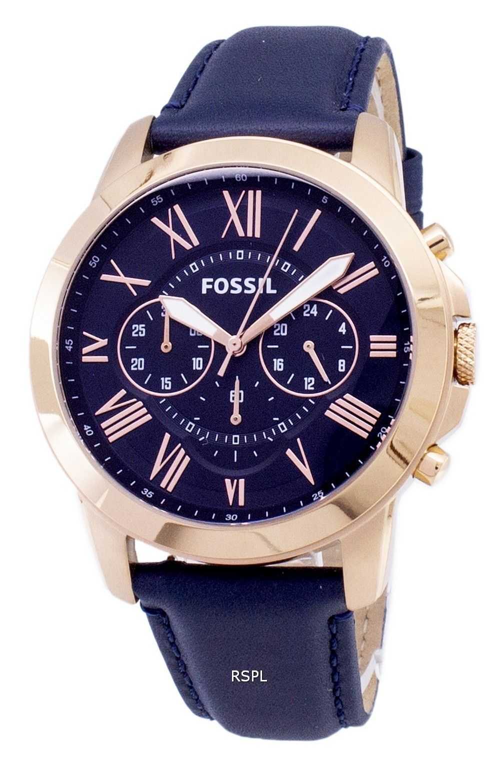 Fossil Grant Chronograph Blue Leather Strap FS4835 Mens Watch