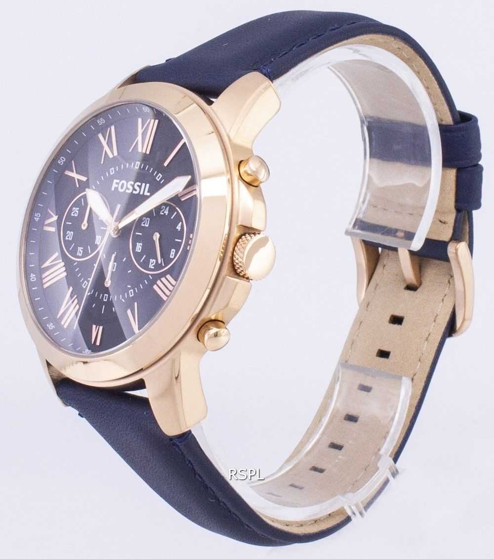 Fossil Grant Chronograph Blue Leather Strap FS4835 Mens Watch