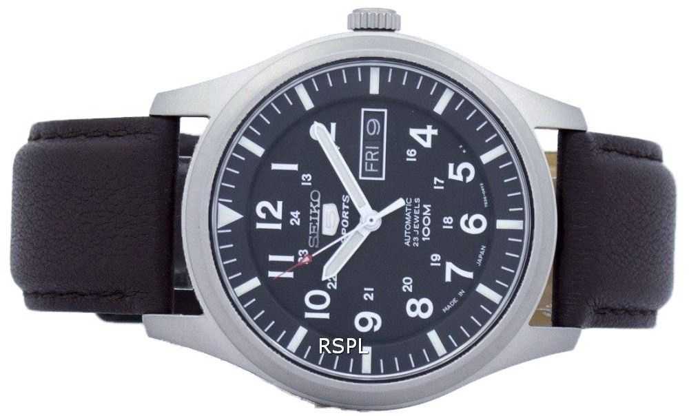 Seiko 5 Sports Automatic Japan Made Ratio Dark Brown Leather SNZG15J1-LS11 Men's Watch