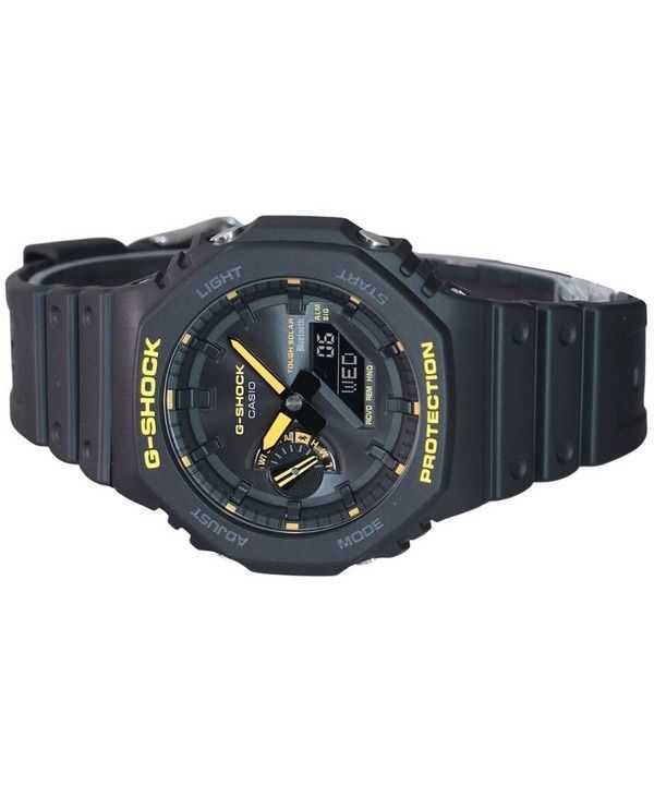 Casio G-Shock Caution Yellow Mobile Link Analog Digital Resin Strap Black Dial Solar GA-B2100CY-1A 200M Mens Watch