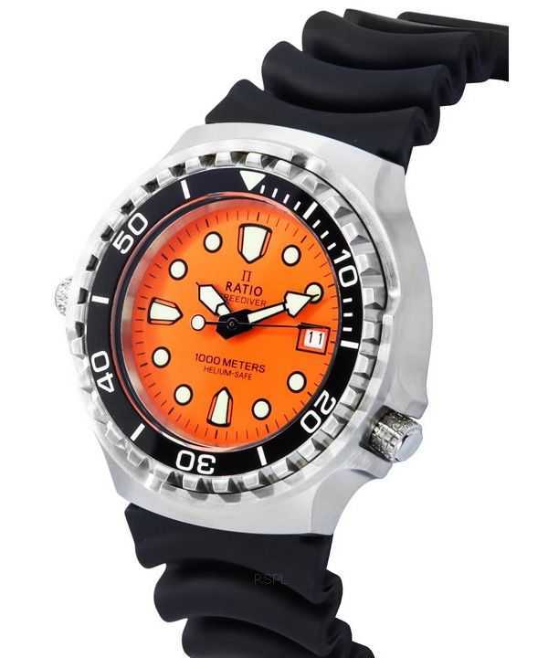 Ratio FreeDiver Helium Safe Sapphire Quartz Orange Dial 1038EF102V-ORG Men's 1000M Watch
