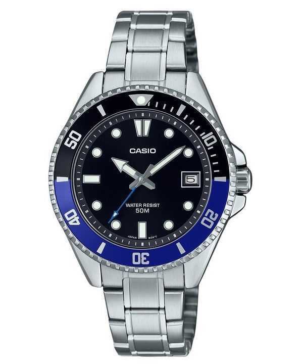 Casio Standard Analog Stainless Steel Black Dial Quartz MDV-10D-1A2 Mens Watch