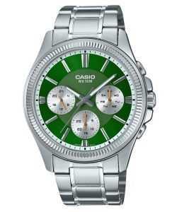 Casio Enticer Analog Stainless Steel Green Dial Quartz MTP-1375D-3 Mens Watch