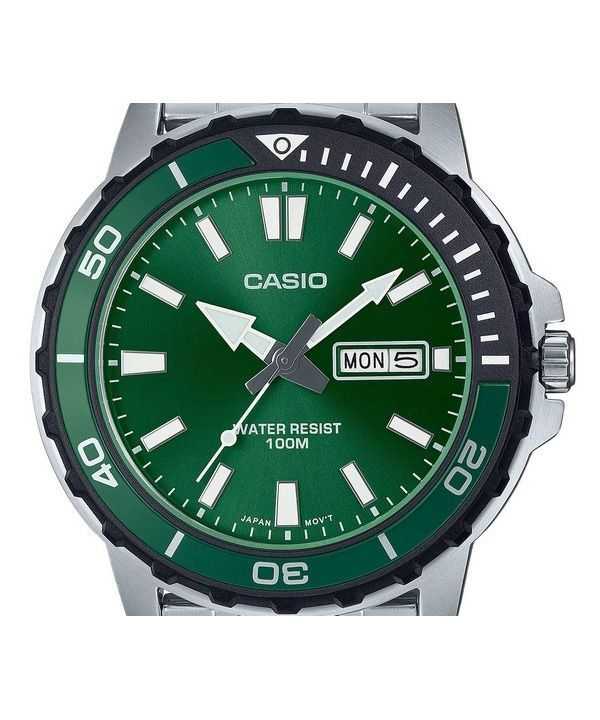 Casio Standard Analog Stainless Steel Green Dial Quartz MTD-125D-3AV 100M Men's Watch