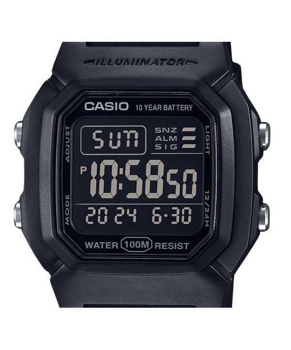 Casio Digital Black Dual Time Resin Strap Quartz W-800H-1BV 100M Men's Watch