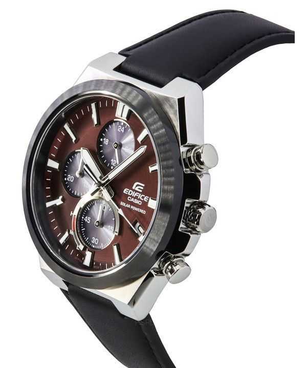 Casio Edifice Analog Chronograph Leather Strap Burgundy Dial Solar EQS-950BL-5A 100M Men's Watch