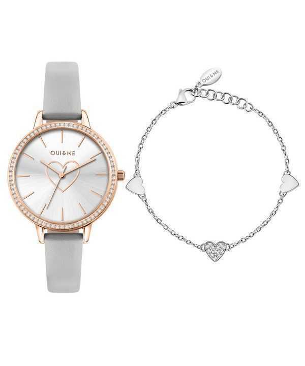 Oui & Me Amourette Crystal Accents Leather Strap Silver Dial Quartz ME010289 Women's Watch With Extra Bracelet