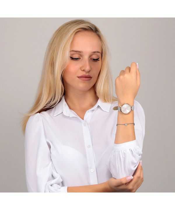 Oui & Me Amourette Crystal Accents Leather Strap Silver Dial Quartz ME010289 Women's Watch With Extra Bracelet