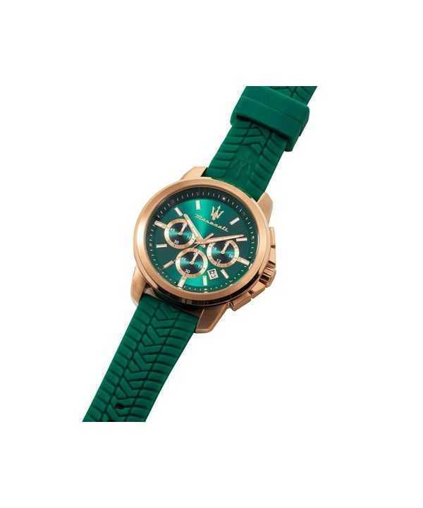 Maserati Successo Lifestyle Chronograph Rubber Strap Green Dial Quartz R8871621038 Men's Watch