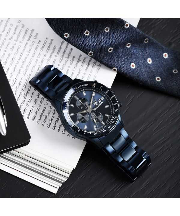 Maserati Sfida Sport Chronograph Stainless Steel Blue Dial Quartz R8873640023 100M Men's Watch