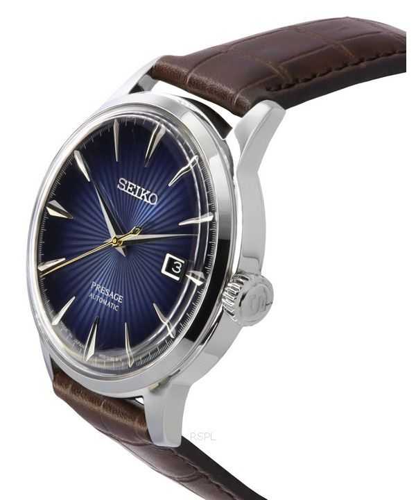 Seiko Presage Cocktail Time Calf Leather Strap Blue Dial Automatic SRPK15J1 Mens Watch