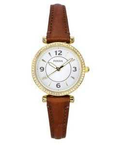 Fossil Carlie Brown Leather Strap Crystal Accents Silver Dial Quartz ES5297 Women's Watch