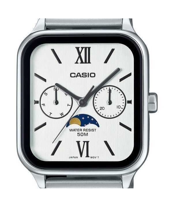 Casio Standard Analog Moon Phase Stainless Steel White Dial Quartz MTP-M305D-7A2V Men's Watch