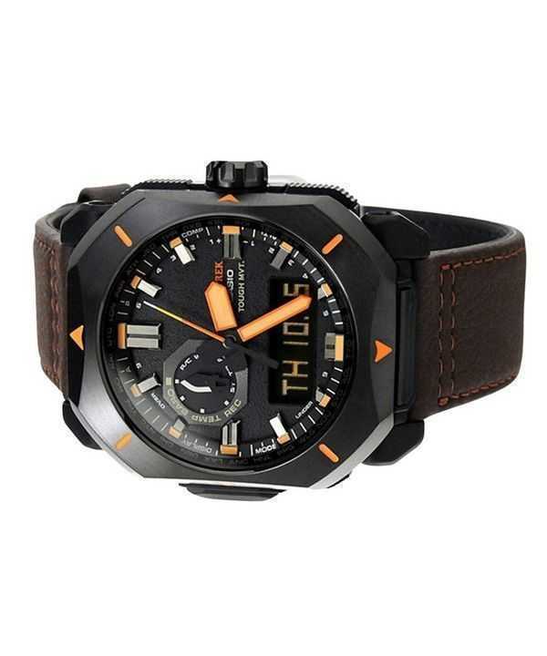 Casio ProTrek Analog Digital Brown Leather Strap Grey Dial Tough Solar PRW-6900YL-5 100M Men's Watch