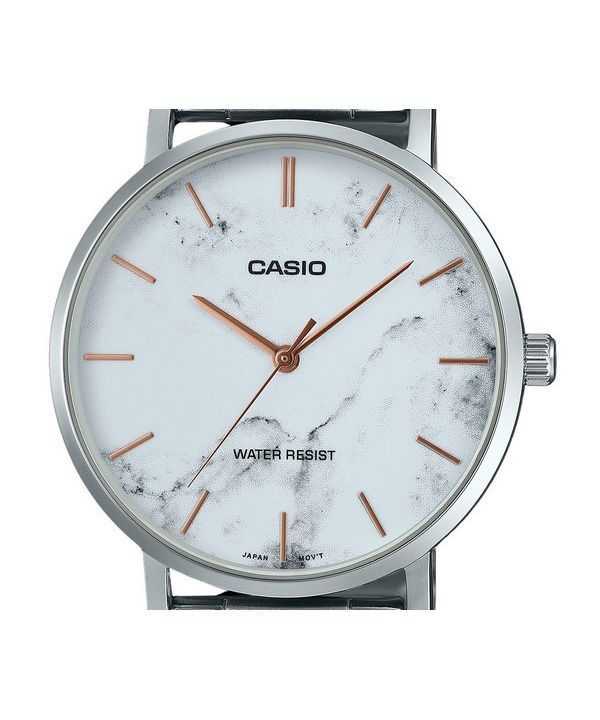 Casio Standard Analog Stainless Steel Marble Inspired White Dial Quartz MTP-VT01DM-7A Men's Watch