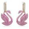 Swarovski Swan Pink Crystals And Rose Gold Tone Plated Drop Earrings 5647544 For Women