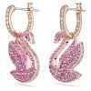 Swarovski Swan Pink Crystals And Rose Gold Tone Plated Drop Earrings 5647544 For Women