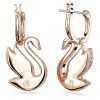 Swarovski Swan Pink Crystals And Rose Gold Tone Plated Drop Earrings 5647544 For Women