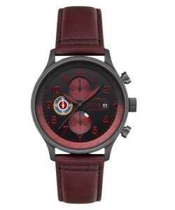 AVI-8 Hawker Hurricane Classic Chronograph Blood Red Leather Strap Black Dial Quartz AV-4011-0S Men's Watch