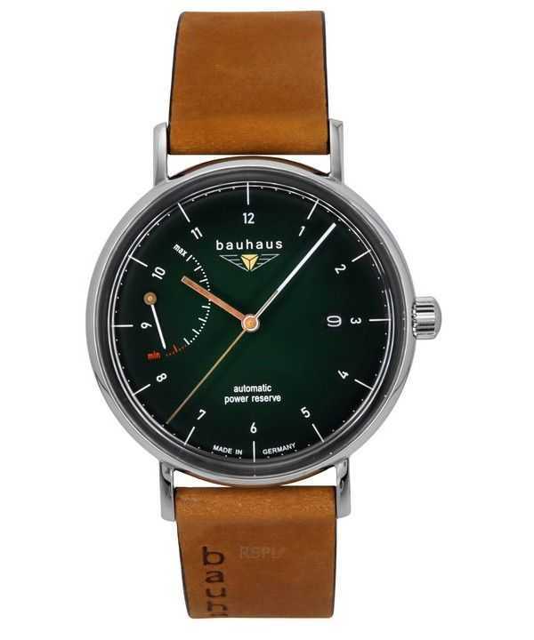 Bauhaus Classic Brown Leather Strap Dark Green Dial Automatic 21604 Men's Watch