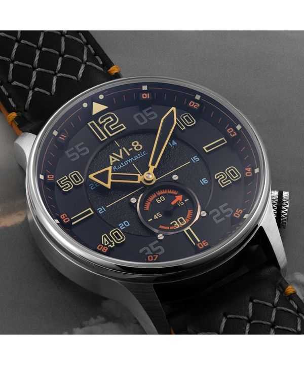 AVI-8 Hawker Typhoon Baldwin Automatic Leather Strap Cool Black Dial AV-4119-01 Men's Watch