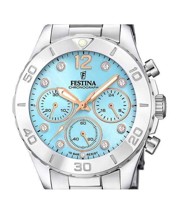 Festina Boyfriend Chronograph Crystal Accents Blue Dial Quartz F20603-4 100M Women's Watch