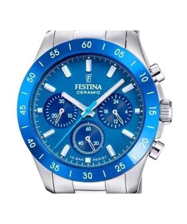 Festina Ceramic Chronograph Stainless Steel Blue Dial Quartz F20693-4 100M Women's Watch